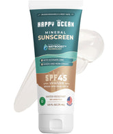 Happy Ocean SPF 45 face and body travel bottle for daily sun protection.