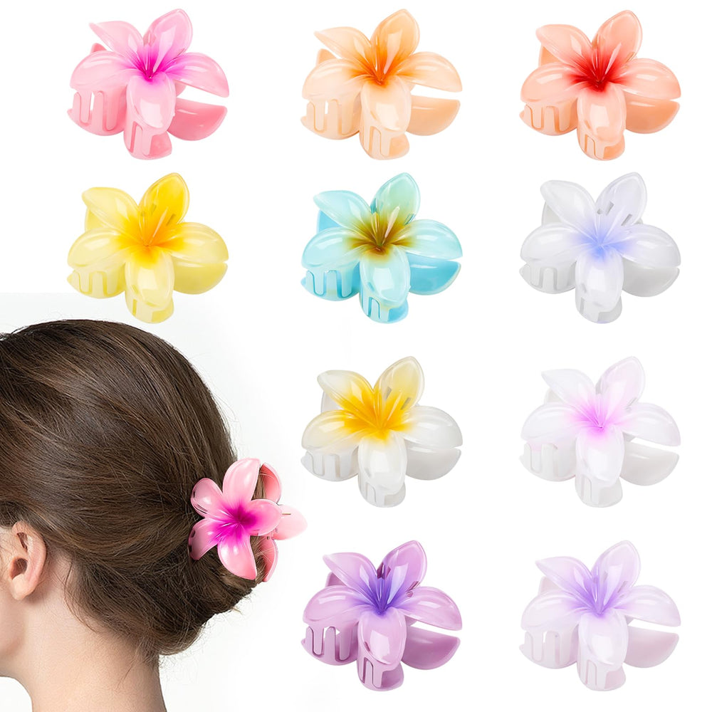 HAPTIME pink plumeria flower clip on hair with secure hold and tropical flair