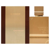 Haramain Amber Oud Gold Edition bottle close-up, ideal for evening wear.