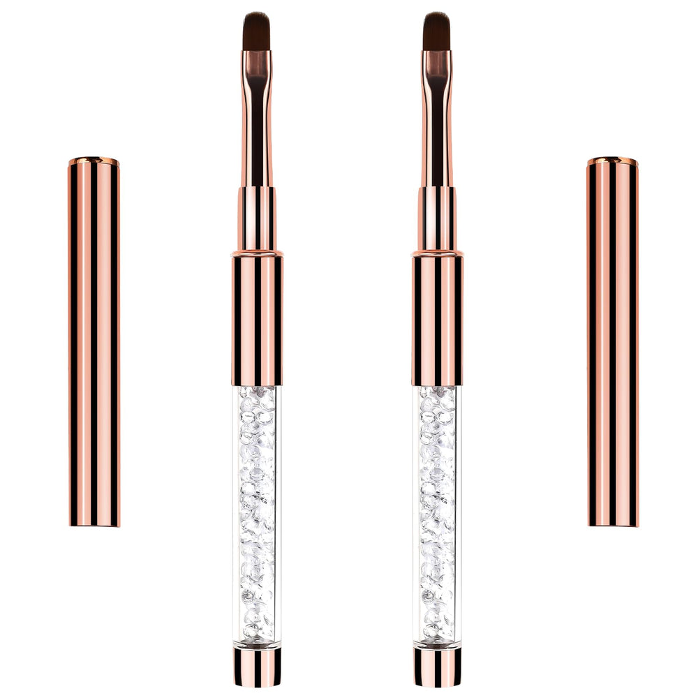 Hariendny oval nail brush with rose gold handle for precise gel art.