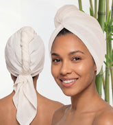 Toalla Harmony Weave para cabello de bambú marfil, ultra absorbente para secado rápido.