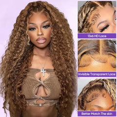 Harmsh honey blonde deep wave lace-front wig adds volume and shine