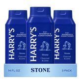 Harry's 2-in-1 shampoo bottle front view highlights Stone scent for a refreshing cleanse