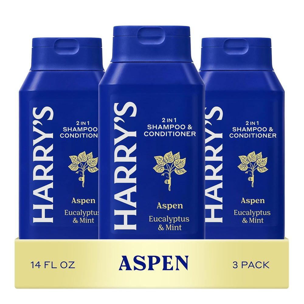 Harry's 2-in-1 Aspen bottle front shows convenient all-in-one care