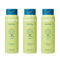 Harry's Grove scent body wash bottle with refreshing citrus aroma for energized mornings.