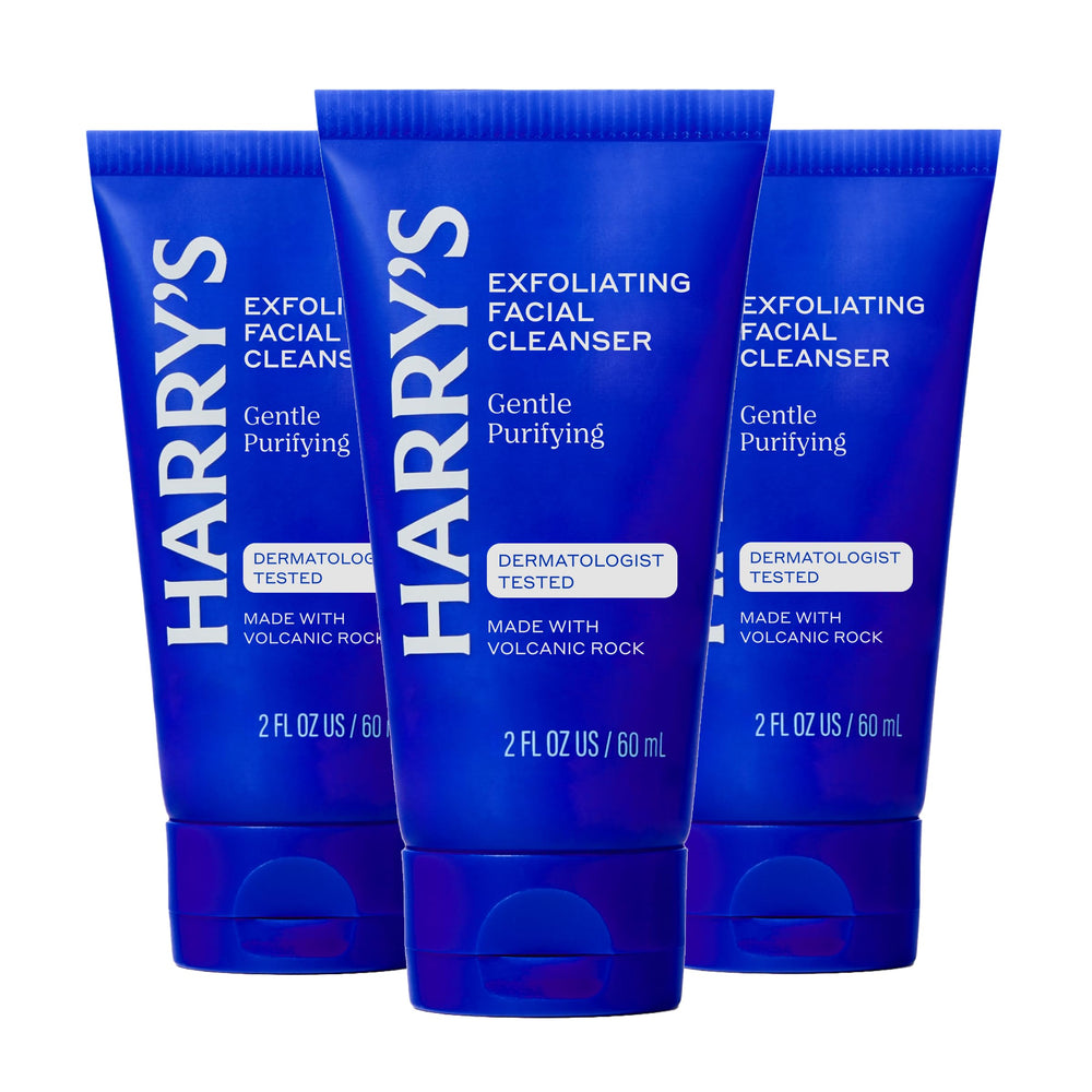 Harry's exfoliating face wash: botella frontal, limpieza suave y exfoliación ligera.