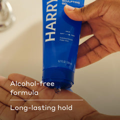 Harry's Hair Gel application on hands shows easy, even distribution.