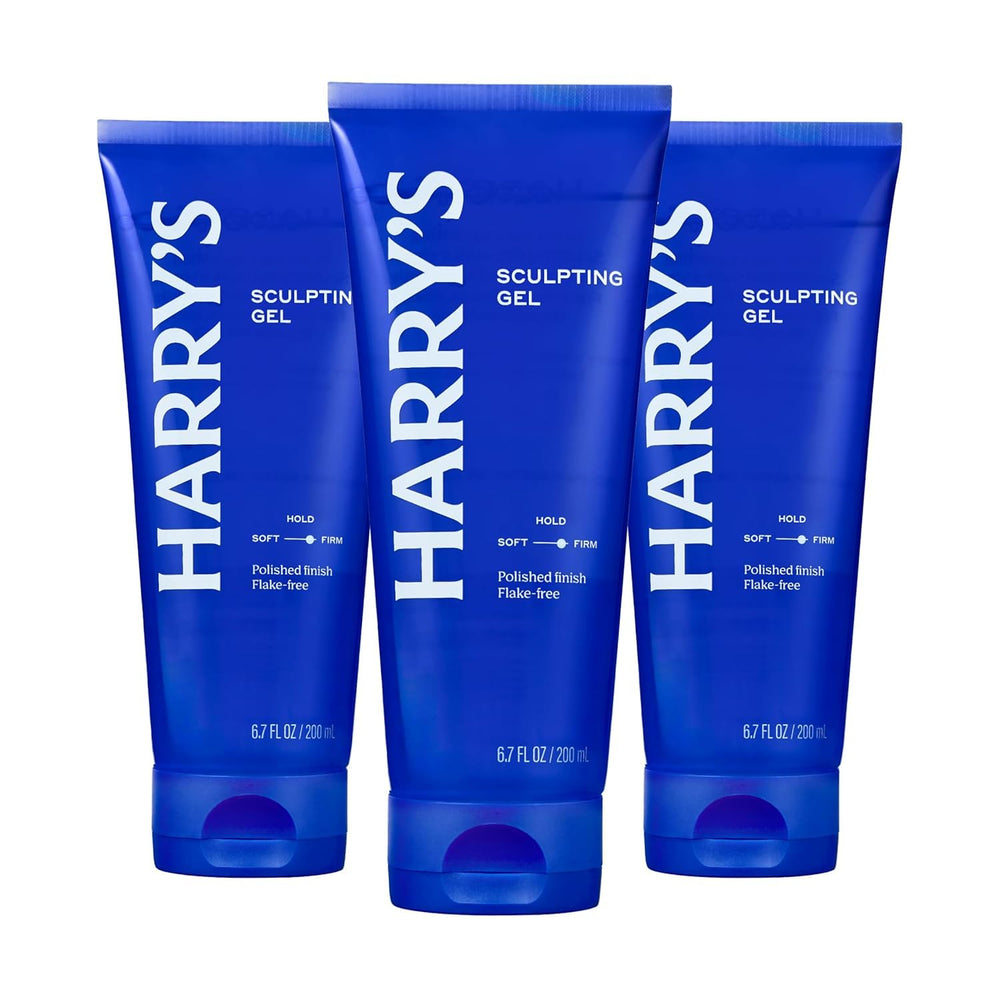Harry's Hair Gel bottle front shows firm hold for all-day style.