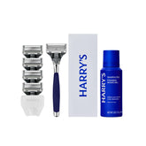 Harry's razor handle with chrome finish offers a comfortable grip for precise shaving