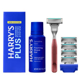 Harry's Plus clay-handle view shows premium grip for precise shaving.
