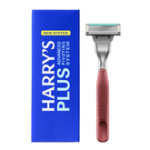 Harry's Plus clay metal handle shown for premium grip during daily shave