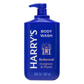 Harry's Redwood gel de ducha para hombres, frasco visible y fragancia vigorizante.