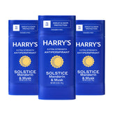 Harry's Solstice desodorante 3-pack en frontal muestra protección duradera.