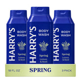 Harry's Spring Body Wash 3-pack bottle-front highlights refreshing lemon-basil scent for daily use.