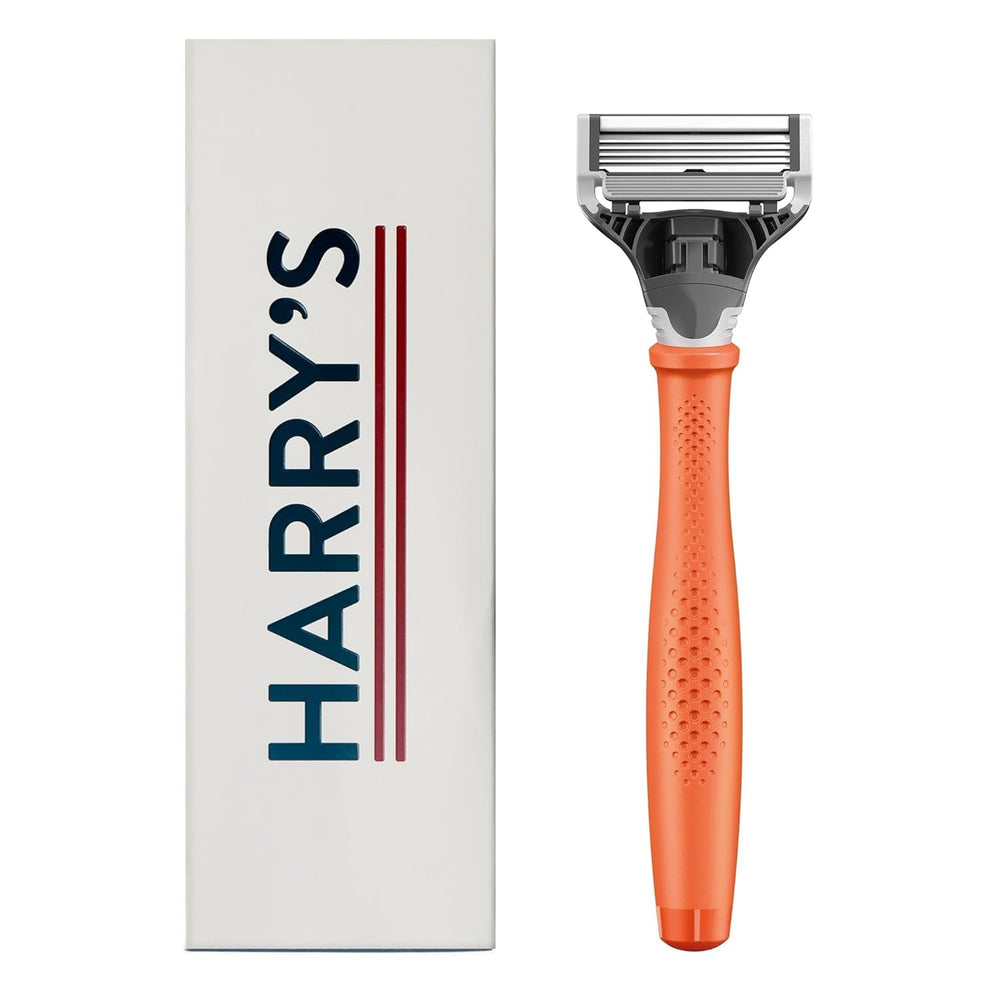 Harry's Truman handle close-up showing textured grip for precise control.