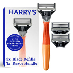 Harry's Truman handle close-up showing grip for precise shaving