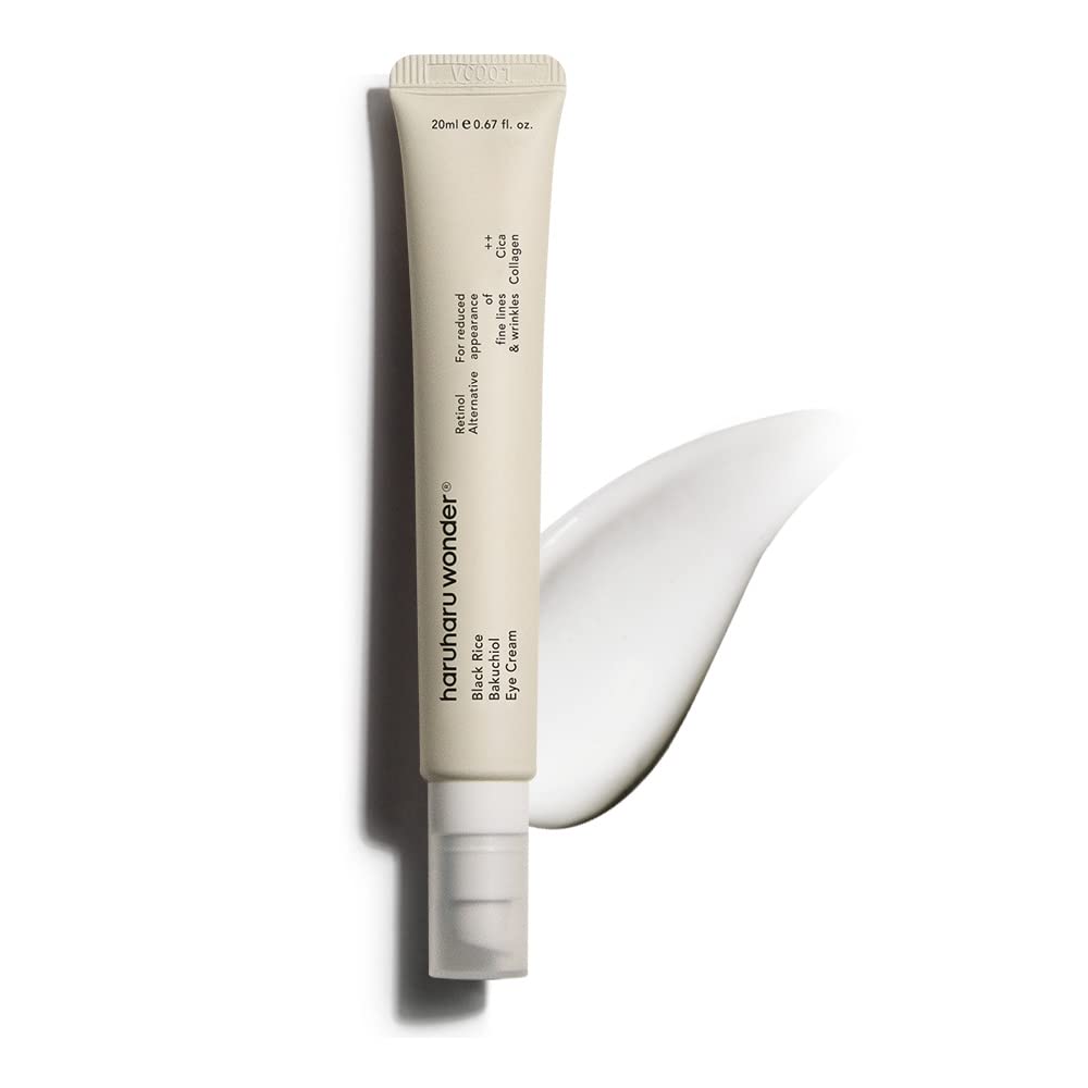 HARUHARU Wonder Black Rice Bakuchiol Eye Cream en tubo: suaviza líneas y revitaliza la mirada.