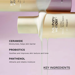 HARUHARU Wonder Black Rice Probiotics Essence with ceramides panthenol supports moisture barrier.