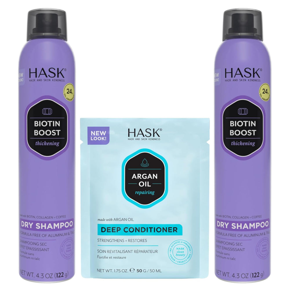 HASK Biotin Boost champú seco, botella frontal, aporta volumen y frescura