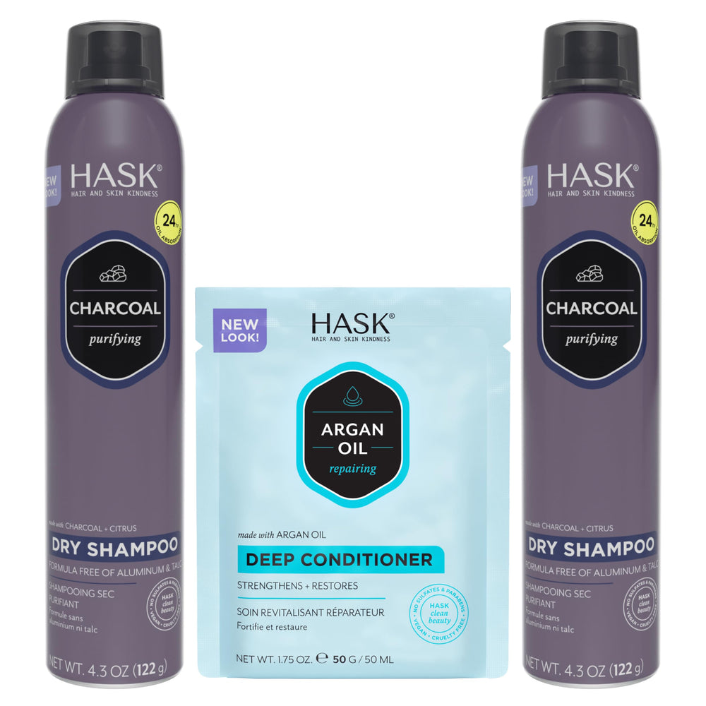 HASK champú seco de carbón, lata 4-3oz, refresca entre lavados
