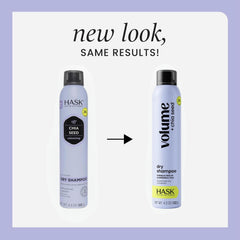 HASK chia-seed dry shampoo spray application demonstrates quick refresh without washing.