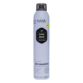 HASK chia-seed volumizing dry shampoo bottle boosts lift and absorbs oil for refreshed roots.