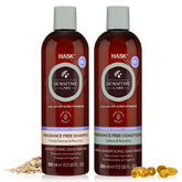 Conjunto HASK Cuidado Sensible: champú y acondicionador en botellas, ideal para uso diario.