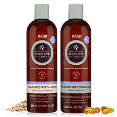Conjunto HASK Cuidado Sensible: champú y acondicionador en botellas, ideal para uso diario.