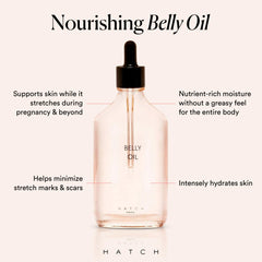 HATCH Belly Oil applying on belly, soothing hydration during pregnancy.