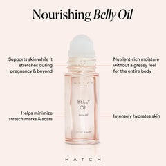 HATCH Belly Oil being massaged into the belly for gentle stretch support