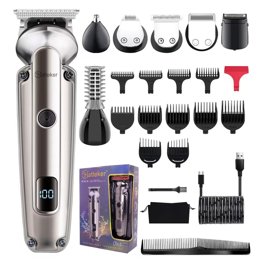 Hatteker 7-in-1 grooming kit with LED display for precise beard trimming