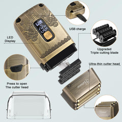 Hatteker triple-foil shaver head provides a close, comfortable finish