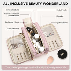 HauteHues makeup bag with multiple pockets and compartments for easy separation