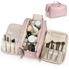 HauteHues travel makeup bag with a large opening for quick access while traveling