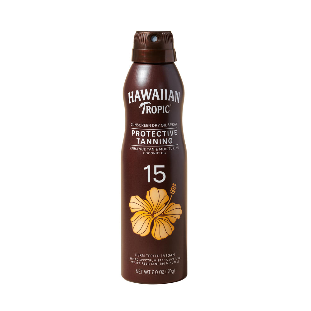Hawaiian Tropic Aceite seco atomizador SPF 15 para hidratación rápida.