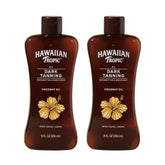 Hawaiian Tropic dark tanning oil bottle with cocoa butter for moisturized, radiant skin.