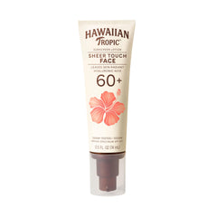 Hawaiian Tropic Sheer Touch Face SPF 60, bote de viaje para protección diaria con acabado ligero.