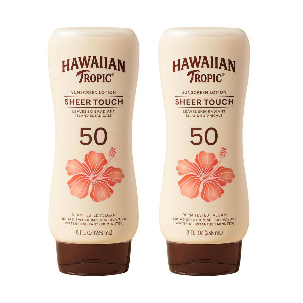 Hawaiian Tropic Sheer Touch Ultra Radiance en botella con protección SPF 50 para piel luminosa