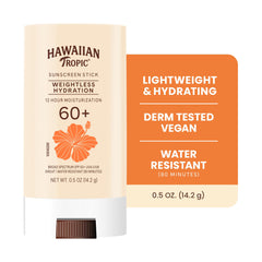 Hawaiian Tropic Stick SPF60 para aplicación corporal, práctico para retoques en movimiento.