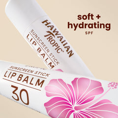 Hawaiian Tropic Tropical Lip Balm SPF 30 — back view, compact packaging ideal for purse or pocket.