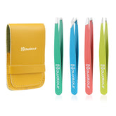 HAWATOUR four-piece tweezers set in a case for precise grooming on the go.