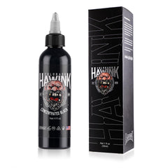 Tinta Hawink negra para tatuajes, frasco de 4oz, color intenso y estable.