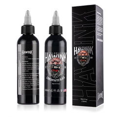 Tinta Hawink negra para tatuajes, frasco de 120ml, concentrada para aplicación rápida.