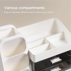 Top compartments of the HBlife organizer store palettes and bottles.