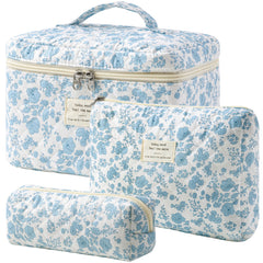 HBselect quilted makeup bag with floral pattern front view for organized cosmetics on travel.