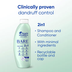 Head & Shoulders BARE Pure Clean 2en1, espuma suave, limpieza diaria sin irritación.