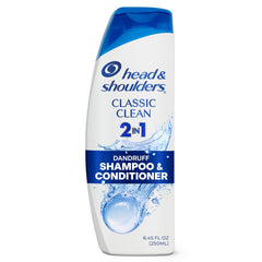 Head & Shoulders Classic Clean 2in1 bottle shown for convenient dandruff protection and clean feel.