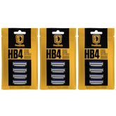 HeadBlade HB4 four-blade cartridge close-up showing smooth, tug-free shaving action.