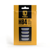 HeadBlade HB4 refill blades pack close-up with four stainless blades for a smooth shave.