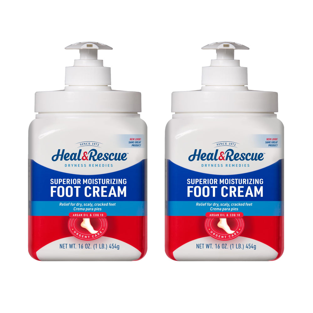 Heal&Rescue crema para pies en botellas de 16 oz, hidratación profunda sin grasa.